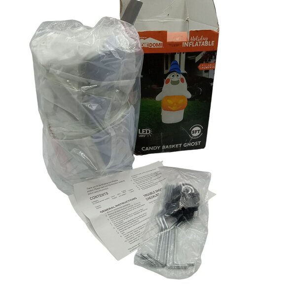 Halloween Candy Basket Ghost Inflatable 5 Foot LED Lights Outdoor Yard Decor - Picture 3 of 12